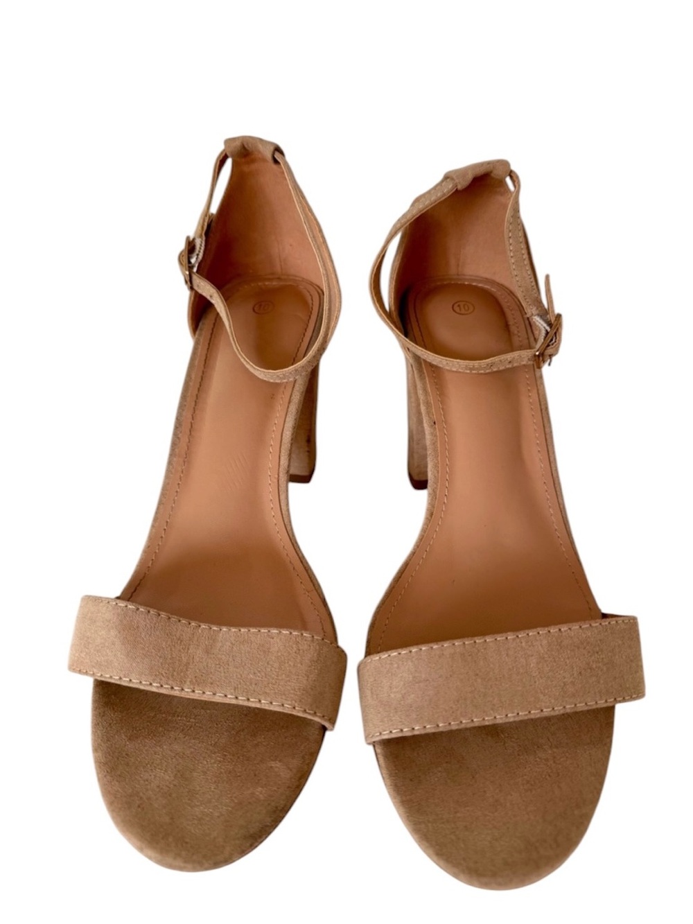 Nude Tan Block Heel Ankle Strap Sandals Women's Size 10 Wedding Heels - Picture 4 of 6